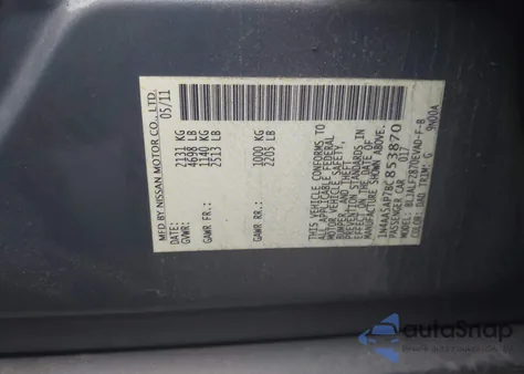 2011 Nissan Maxima 3.5 Sv from USA, damaged, VIN 1N4AA5AP7BC853870